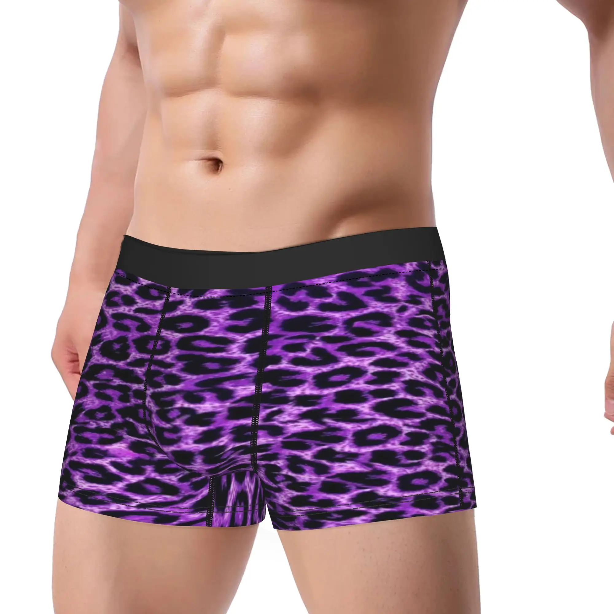 Purple Leopard Boxer Shorts Animal Pouch Underwear Quality Design Boxer Brief Classic Male Underpants Plus Size