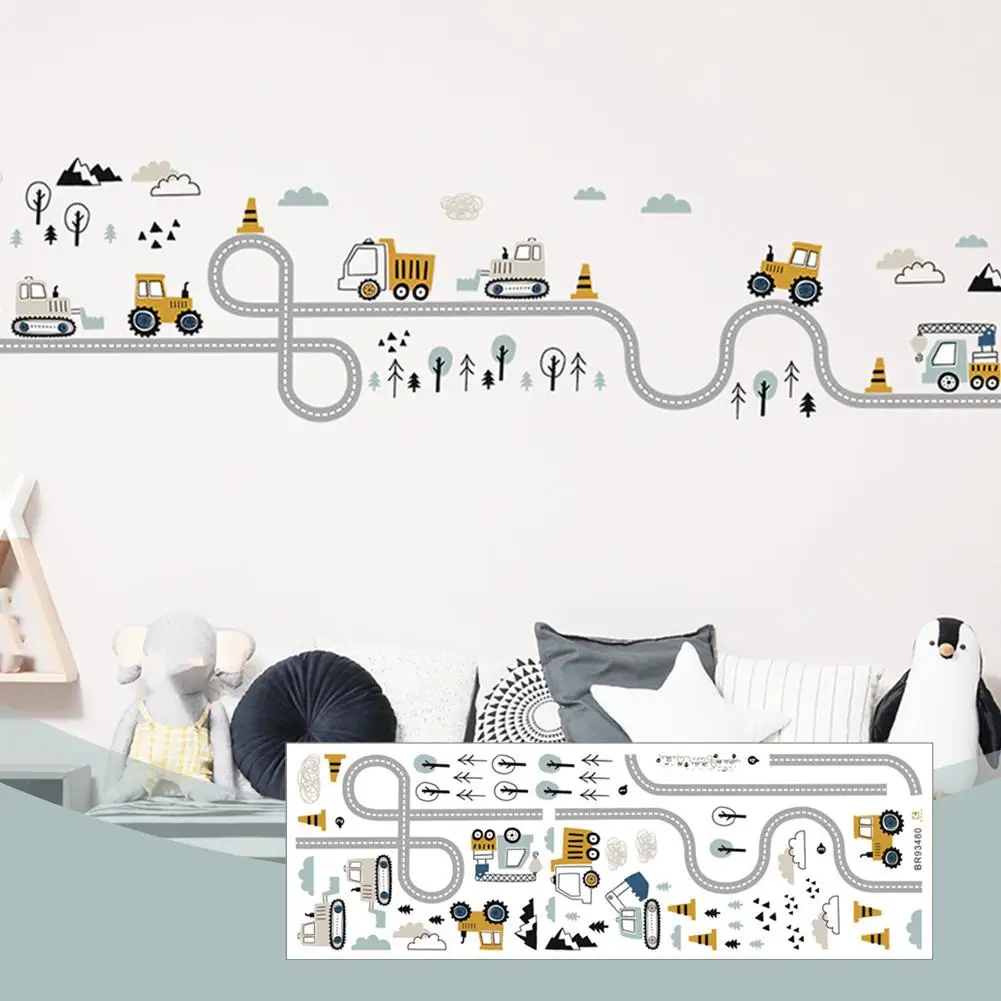 Cartoon Cars Highway Track Wall Stickers For Kids Rooms Sticker Children's Play Room Bedroom Decor wall Art Decals Y5C1