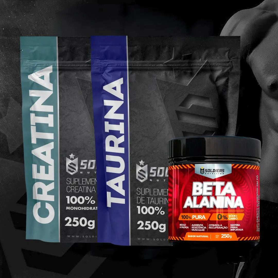 Kit: Beta Alanine 250g + Taurine 250g + Creatine Monohydrate 250g-Pure 100% Imported-Soldiers Nutrition