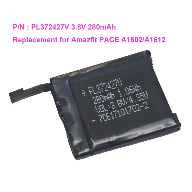 PL372427V Rechargeable 3.8V 280mAh Lipolymer Battery Replacement For Amazfit PACE A1602 A1612