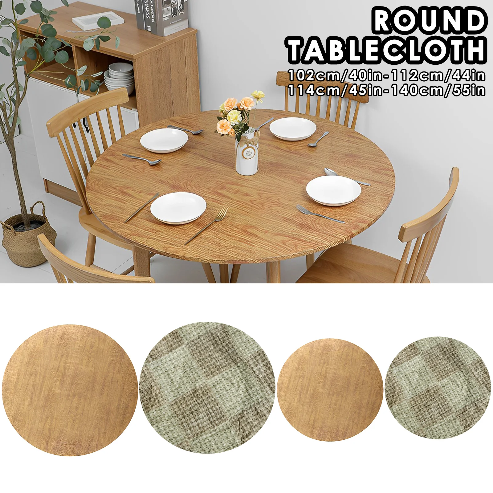 

Round Table Cloth Waterproof Farmhouse Table Cover Decorative Wood/Woven Texture Tabletop Protection Cloth Rustic Tablecloth