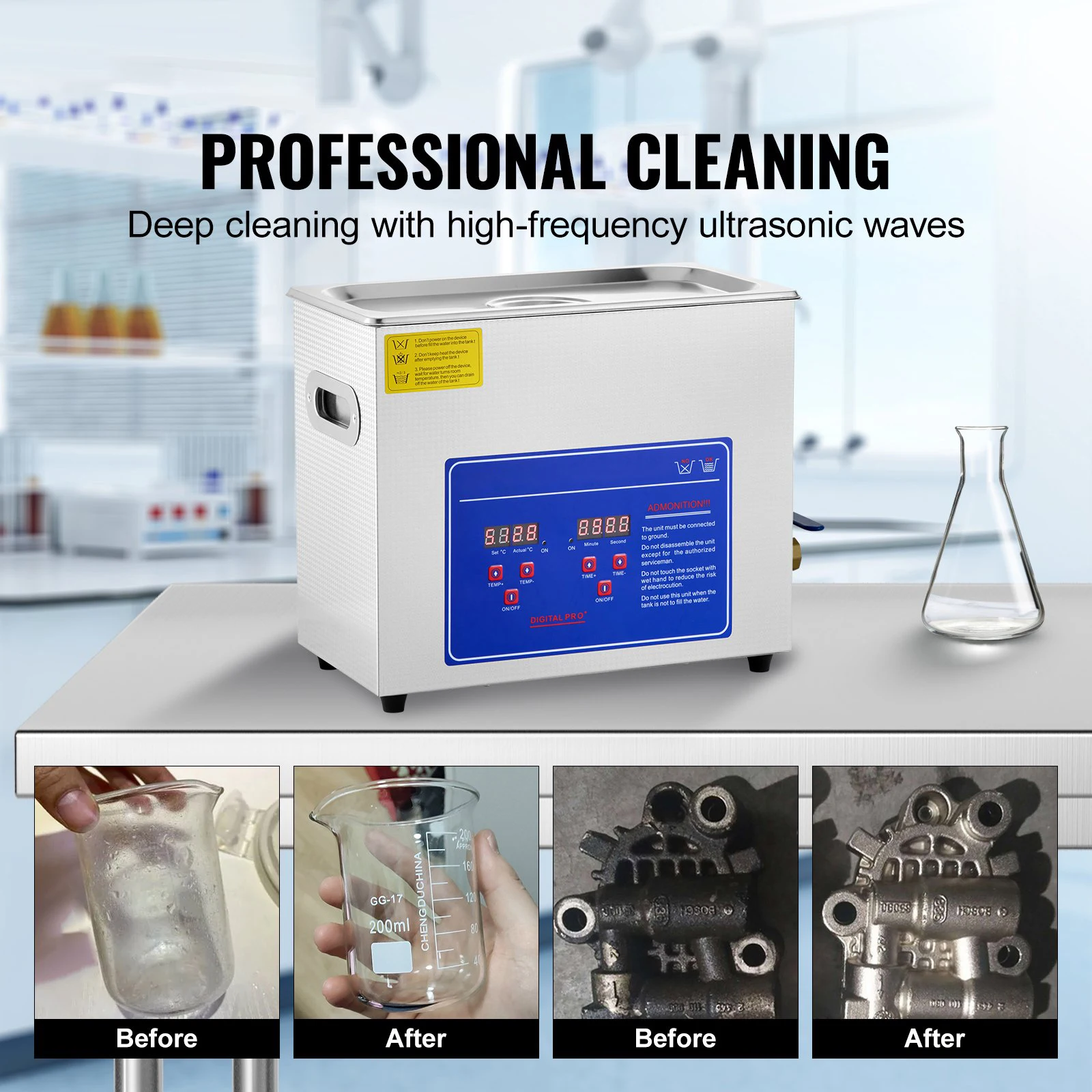 Ultrasonic Cleaner Machine, 6L Stainless Steel Ultrasonic Cleaning Machine, with Digital Heater Timer, Jewelry Cleaning