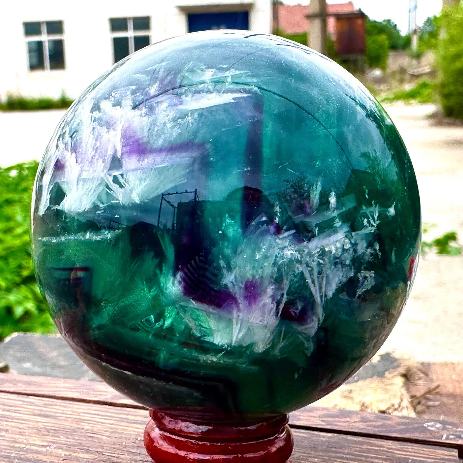 Natural Color Fluorite Quartz Crystal Ball Luster Healing