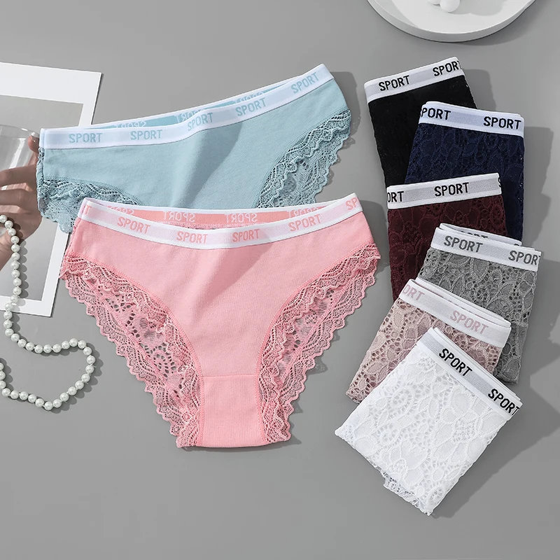 Women Lace Panties Soft Cotton Briefs Comfy Uderwear Solid Color Intimates Female Low-Waist Breathable Sexy Lingerie