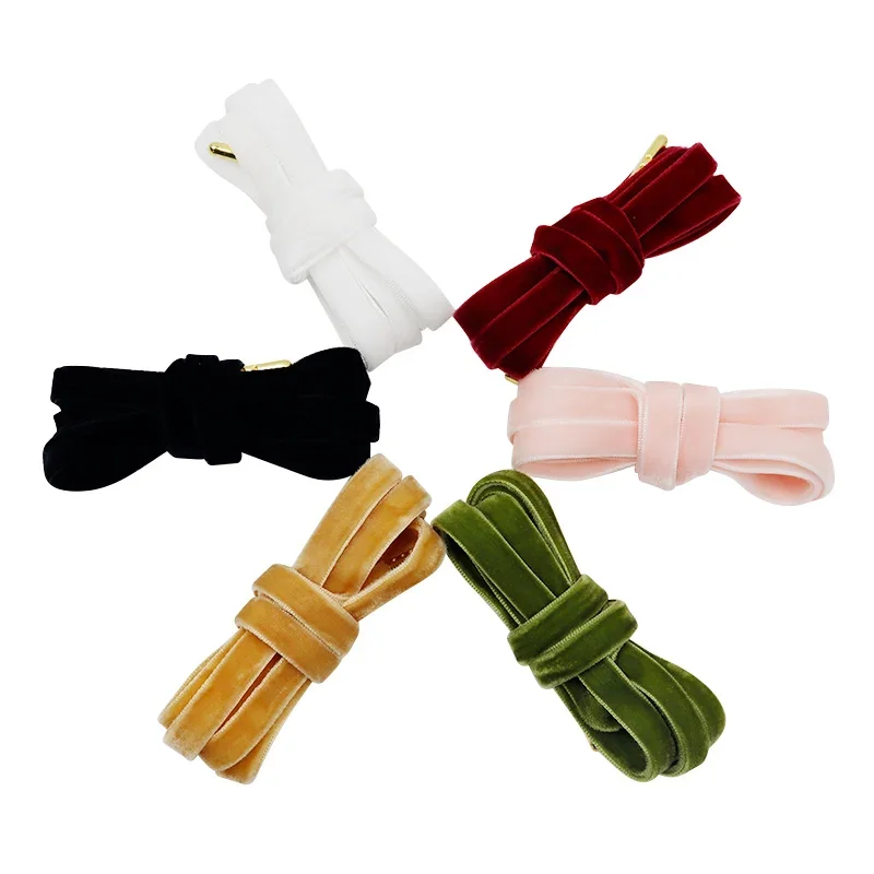 Coolstring Girl Shoe Accessory 1CM Smooth Skin Feelling Canvas Ribbon Tape Wide Fluff Velvet Lacet With Pretty Golden Metal Tips