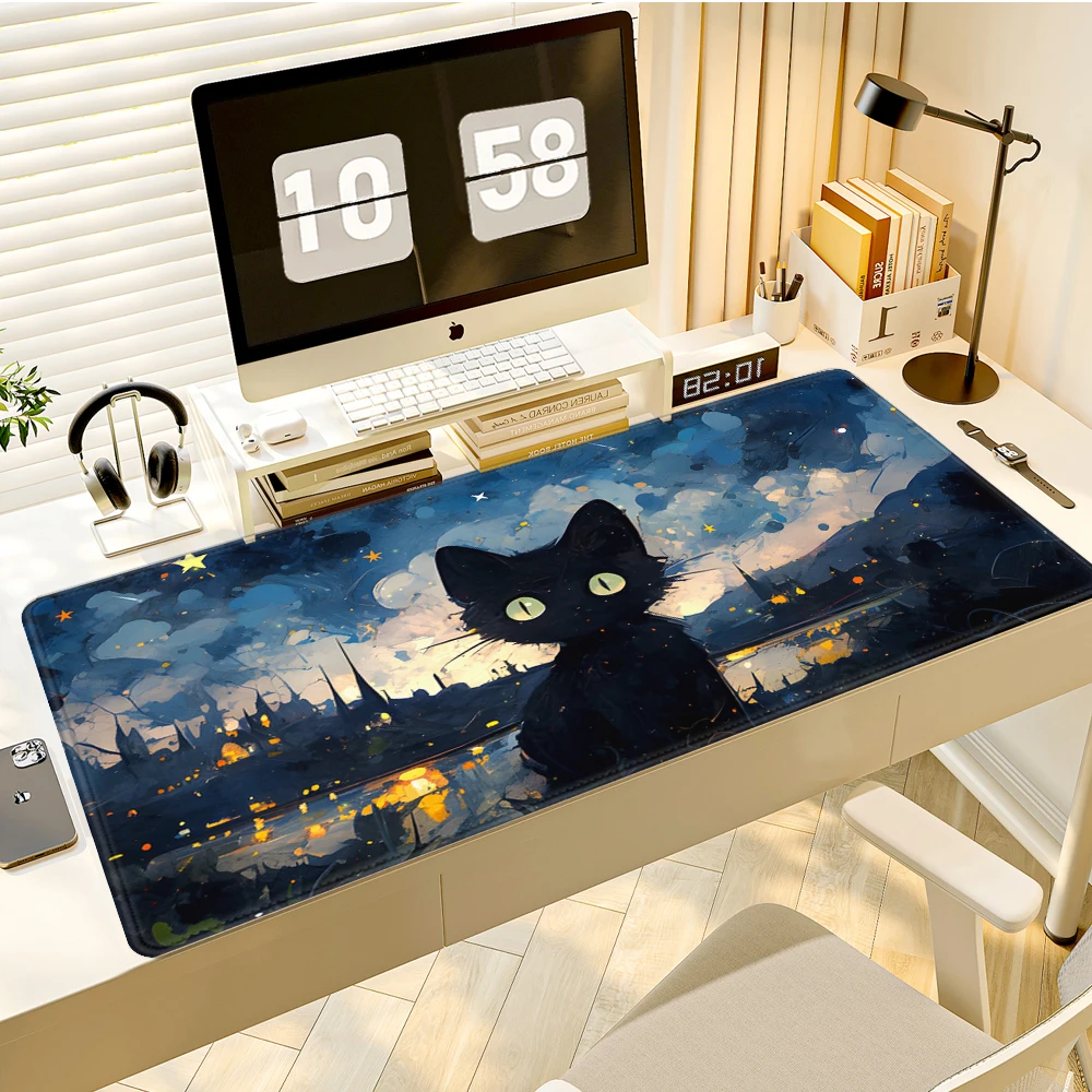 

Van Gogh Starry Night Kawaii Cat Mouse Pad Large Gaming Rug Home Office Computer Laptop Keyboard Gamer Anti-Slip Rubber Desk Mat