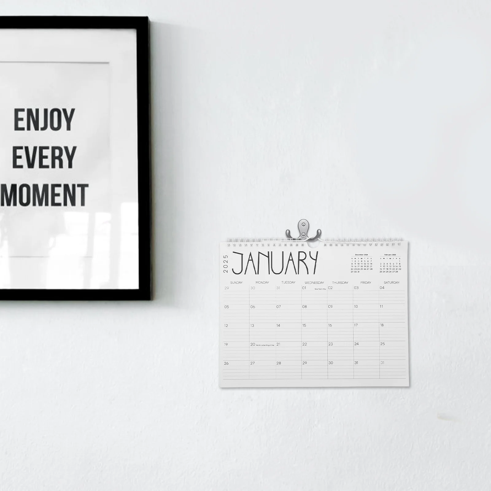 2025 تقويم الحائط 12 شهر مخطط يناير إلى ديسمبر التوأم سلك ملزمة معلقة هوك المنزل مكتب المدرسة ديكور التقويم السنوي 2025