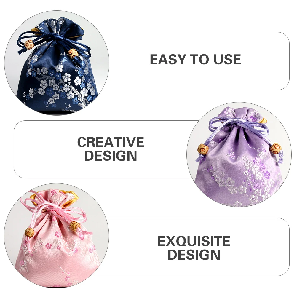 

5 Pcs Jewelry Bags High Quality Brocade Fabric Delicate Plum Blossom Pattern Luxury Multi Purpose for Jewelry