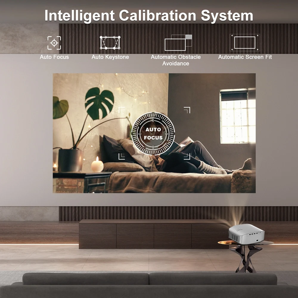 جهاز عرض FlinxTone D8W 4K بتركيز تلقائي صغير للمنزل الذكي عالي الدقة 1080 بكسل للمسرح المنزلي متعاطي المخدرات