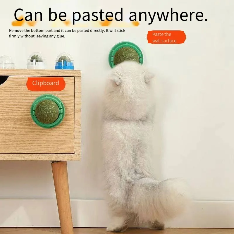 1-2 قطعة القط الجدار عصا على الكرة لعبة المولي الأسنان النعناع البري وجبة خفيفة الكرة يزيل كرات الشعر تعزيز الهضم مع غطاء غبار منتجات الحيوانات الأليفة #4