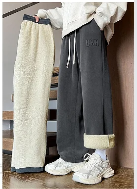 Winter-Herrenhose mit dickem Lammfleece-Futter, Größe M-7XL, Übergröße, locker geschnittene weite Hose mit elastischem Kordelzug in der Taille, warme Freizeit-Sport-Hose. – Detail 1
