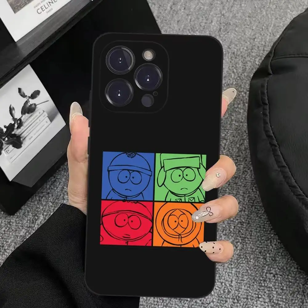 Etui na telefon Cartoon S-South-P-Park do iPhone'a 17,16,15,14,13,12,11,Plus,Pro Max,XS,X,XR,SE,Mini,8,7, miękki silikonowy czarny pokrowiec