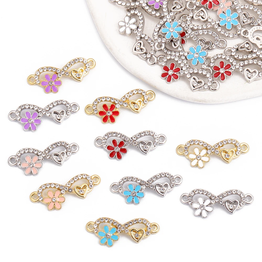 10Pcs Mixed Color Love Flowers Infinite Loop Jewelry Connector Charm For Women's Bracelet Earrings Diy Jewelry Making Pendant