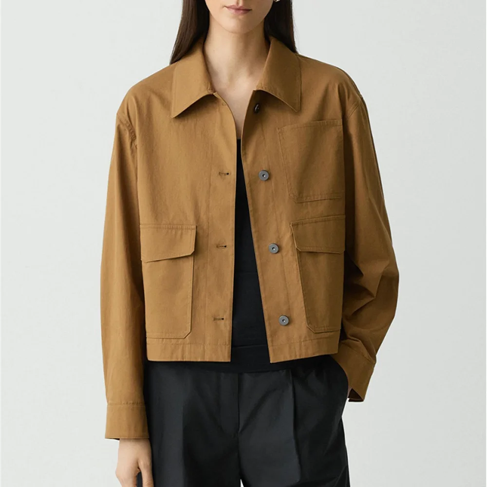 

traf 2025 Autumn Women's Work Jacket Pure Cotton Loose Casual Single-Breasted Ladies Tops Coat y2k New High Quality Suit Coat