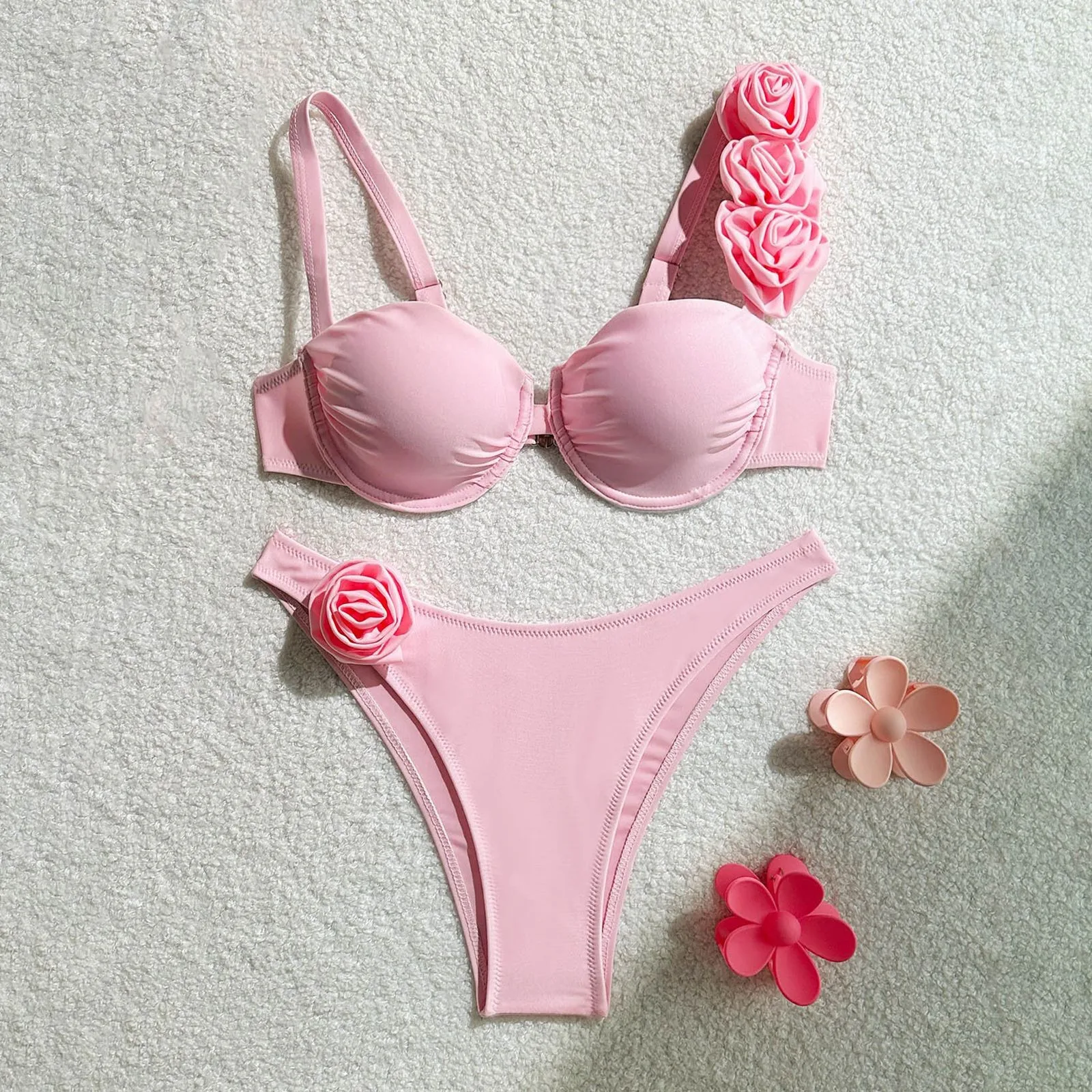 Push Up Bikini 2024 Sexy Women Swimsuit Female Swimwear Flower Bikini Set Brazilian Biquini Swimming Suit High Waist Beachwear