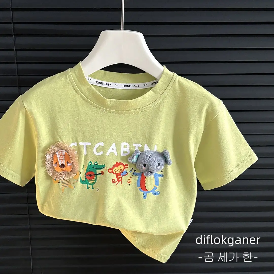 Children's Pure Cotton Short Sleeved T-shirt 6M-12Y Boys Girls Summer Top Big Kids's Three-dimensional Casual Half Sleeve