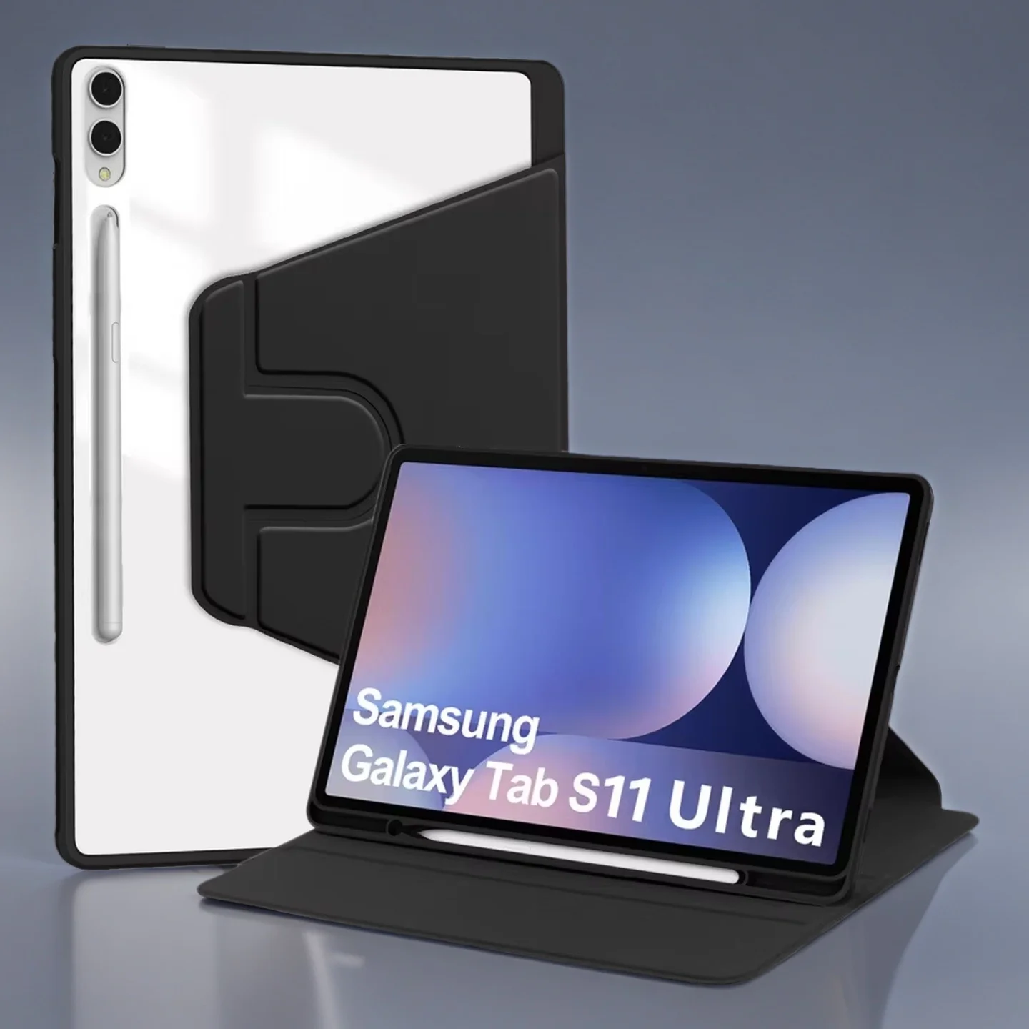 For Samsung Galaxy Tab S11 Ultra Case 2025/Samsung S10 S9 S8 Ultra 14.6inch Acrylic Back Cover 360 Rotation Stand with Pen Slot