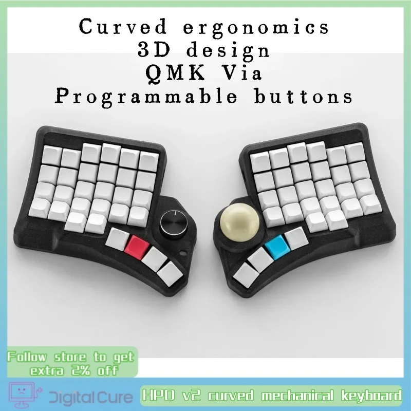 

Hpd V2 Curved Wired Mechanical Keyboard Hot Swappable Trackball Qmk Via Modular Customized Keyboard 3d Design Programmable
