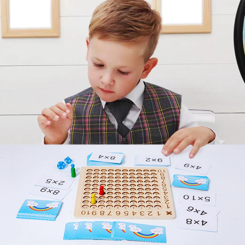 99 Multiplication Board Game Wooden Montessori  Kids Learning Educational Toys Math Counting Hundred Board Interactive Thinking