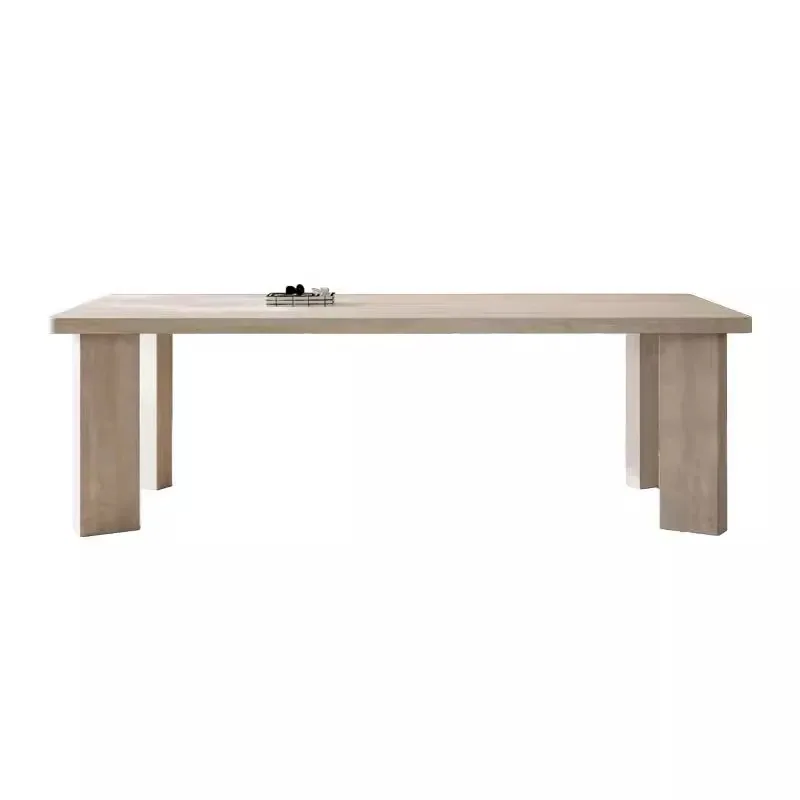 Retro rock slab dining table hanging under beige travertine small apartment rectangular simple medium and ancient style