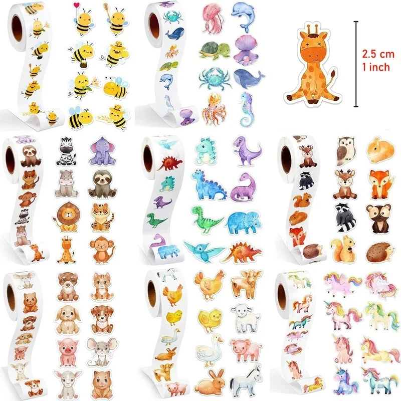 500/1000/2000pcs Wild/Farm/Marine Animal Cartoon Teacher Reward Stickers For Kids Party Decoration Sticker For School Classroom