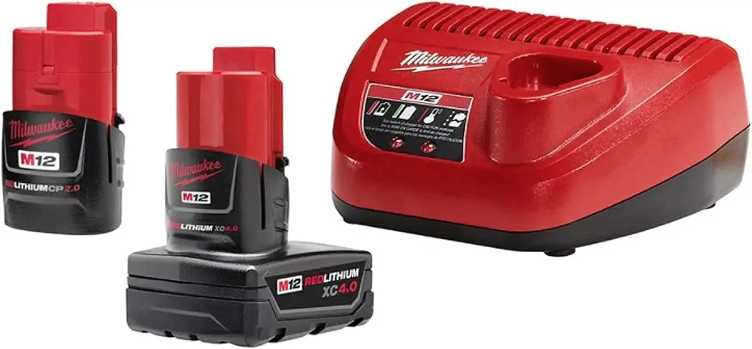 Milwaukee M12 12-Volt-Lithium-Ionen-Akku mit 4,0 Ah und 2,0 Ah und Ladegerät-Starter-Kit 48-59-2424