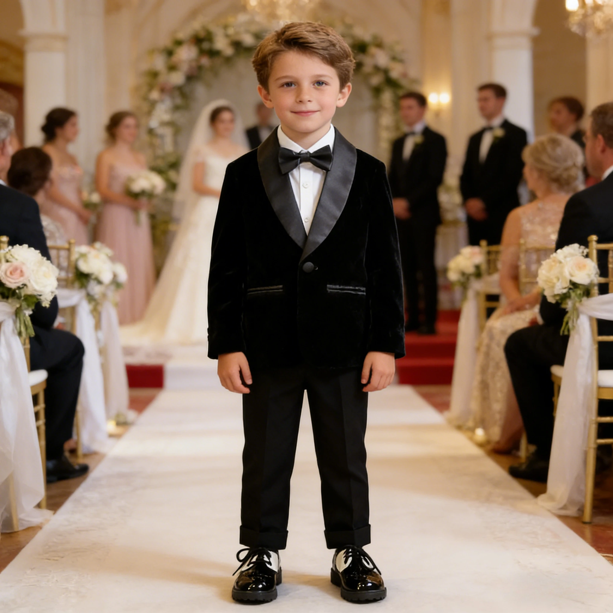 Children One Year Old Birthday Tuxedo Outfits Black Elegance Velvet Weddings Suit for Boys Gentleman Piano Performance Costume