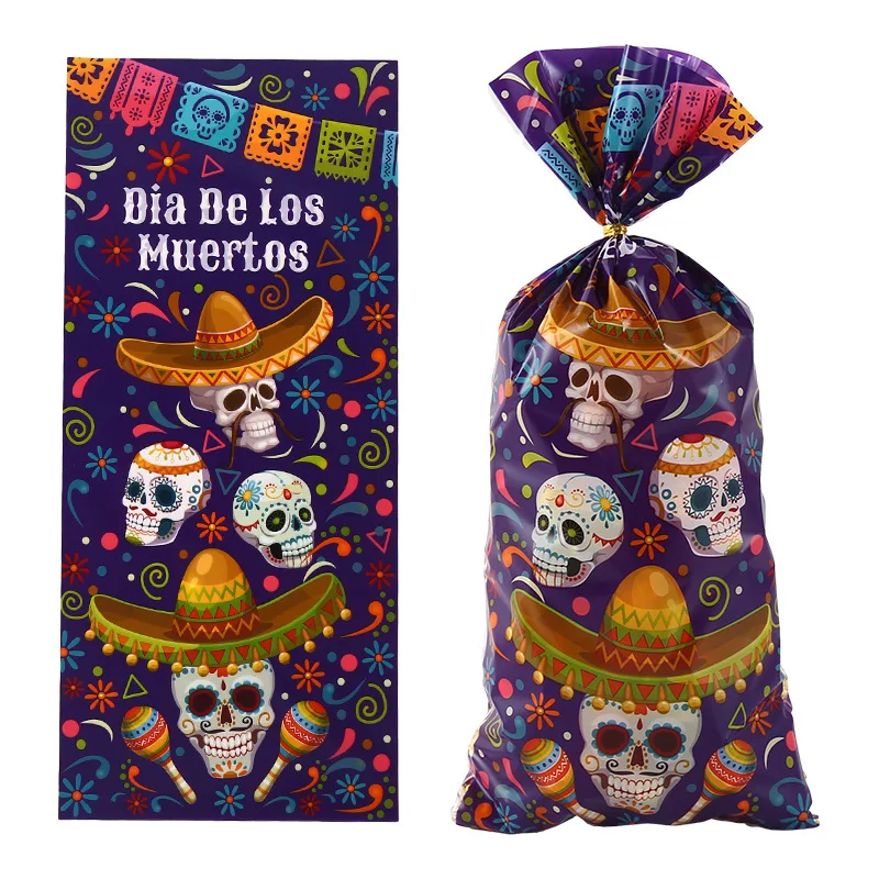 50pcs/Mix Skull Pattern Candy Bag Ghost Festival Candy Packaging OPP Bags for Mexico Dia de los Muertos Mexican Day of the Dead