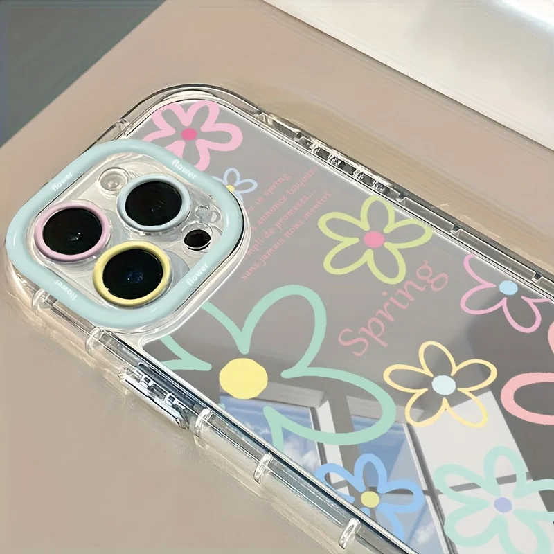 

New Mirror Design Phone Case For iPhone 16 17 15 14 13 11 12 Pro Max 16E 17E X XR XS 7 8 Plus Cute Dopamine Flower Soft Cover
