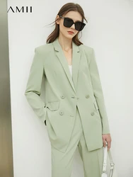 Amii Minimalism Spring  Jacket Women Blazer Coat Solid Double Breasted Jacket Office Lady High Waist Ankle Pants Blazer 12230021