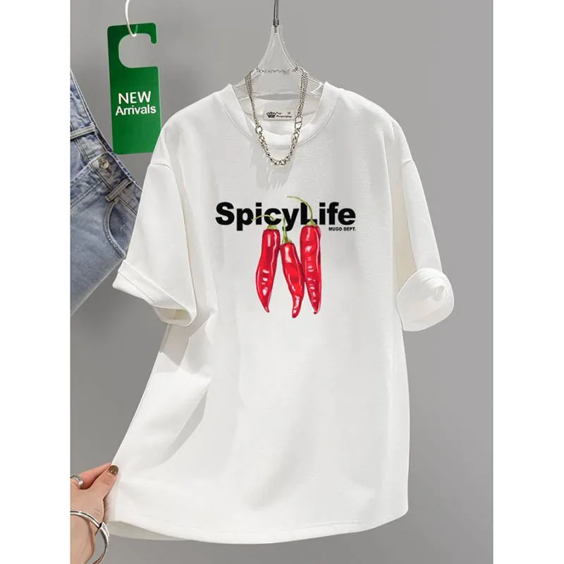 ملابس النساء كل مباراة القطن الخالص الأساسية قصيرة الأكمام التي شيرت الصيف عادية فضفاض إلكتروني طباعة تي شيرت مكتب سيدة Y2k البلوز