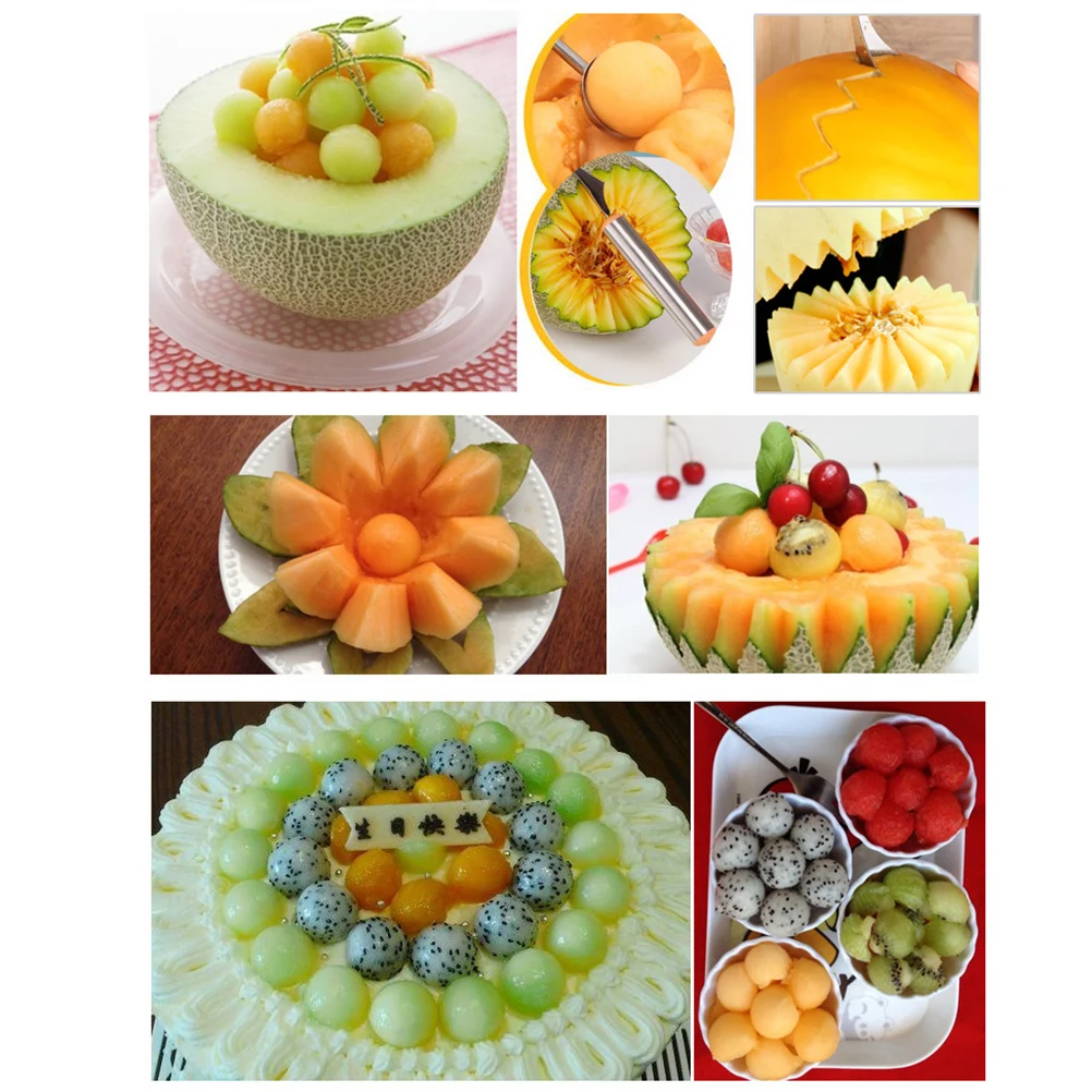 

Stainless Steel Watermelon Scooper Fruit Carving Tool With Hollow Ball End For Diy Salads Desserts Kitchen Gadgets Fruit