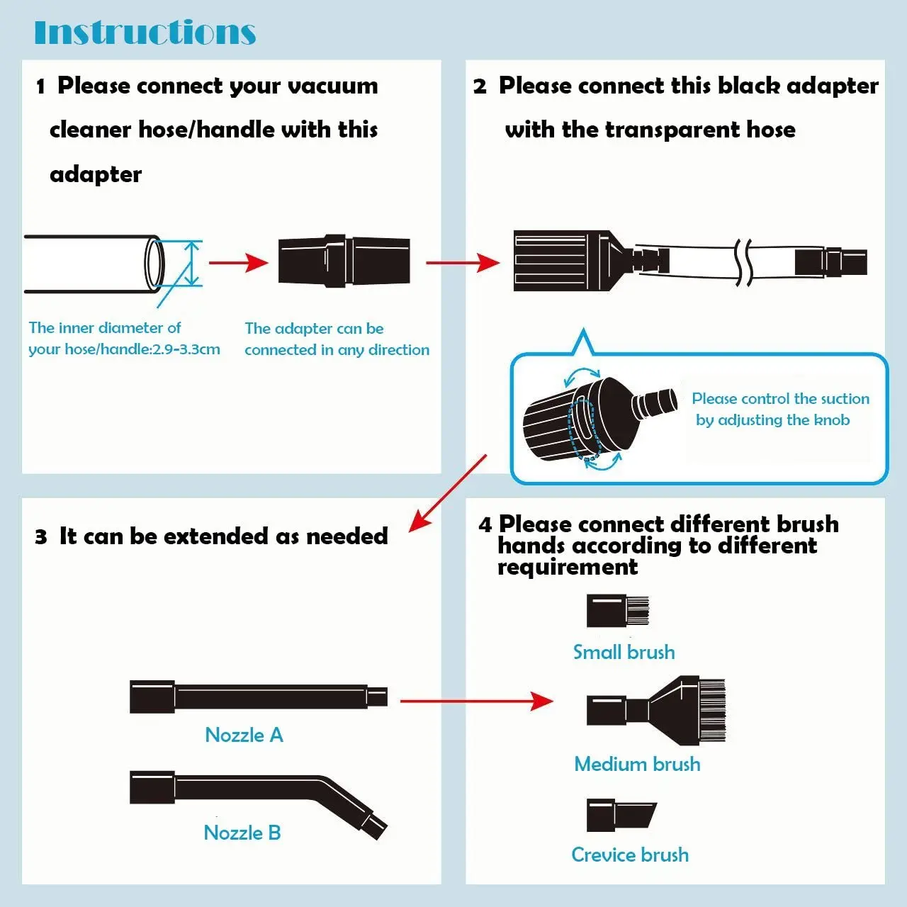 Tubo de sucção plano para substituição do aspirador, cabeça do adaptador, ferramenta de fenda, kit de limpeza do veículo do carro, V7, V8, V10, V11