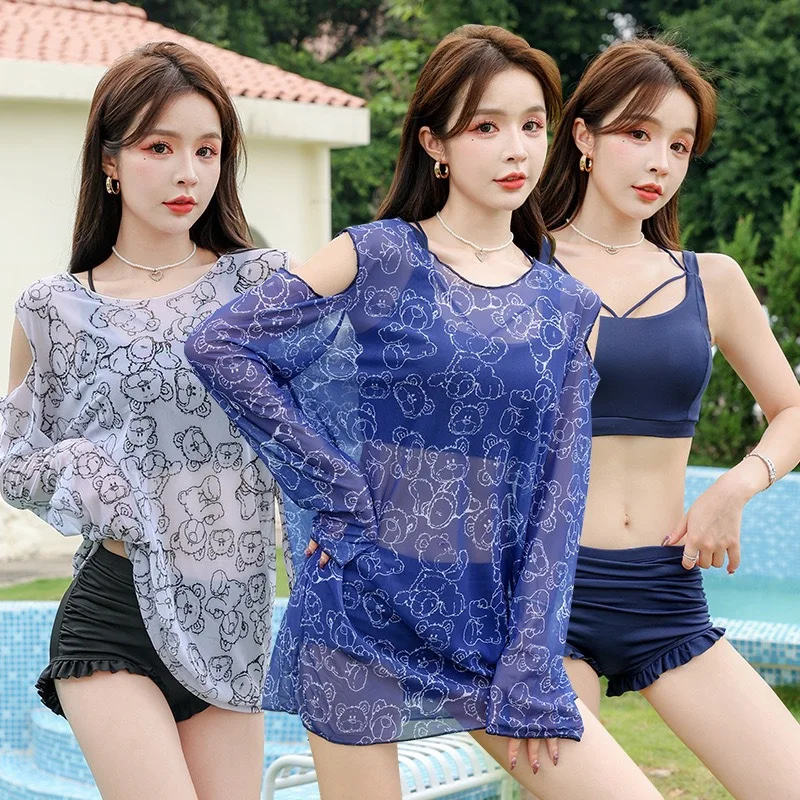 

Swimsuit for women, conservative hot pants, split three piece set, loose outer shirt to cover flesh and show off weight, sun pro