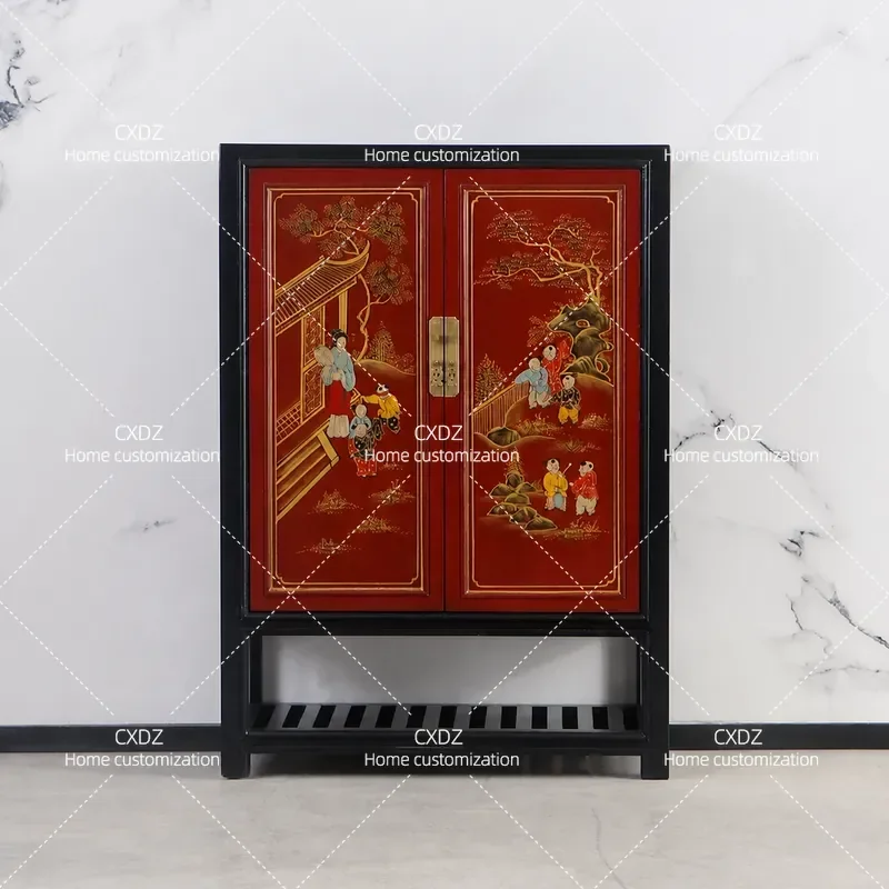 New Chinese Style Hand Painted Shoe Cabinet Entrance Storage Cabinet Foyer Decoration Antique Partition Cabinet Mixed Match