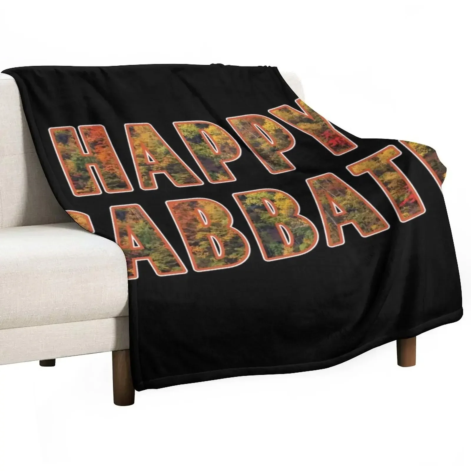 

New Happy Sabbath Autumn Text Art - Black - Adventist Sabbath Greeting Throw Blanket Sleeping Bag Hair Decorative Beds Blankets