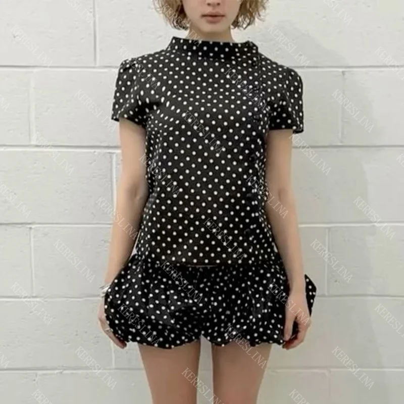 

Retro Y2K Cute Casual Women's Cropped Top Street Style Polka Dot Print Hip Hop Hot Girl Punk Kawaii High Neck Slim Short T-Shirt