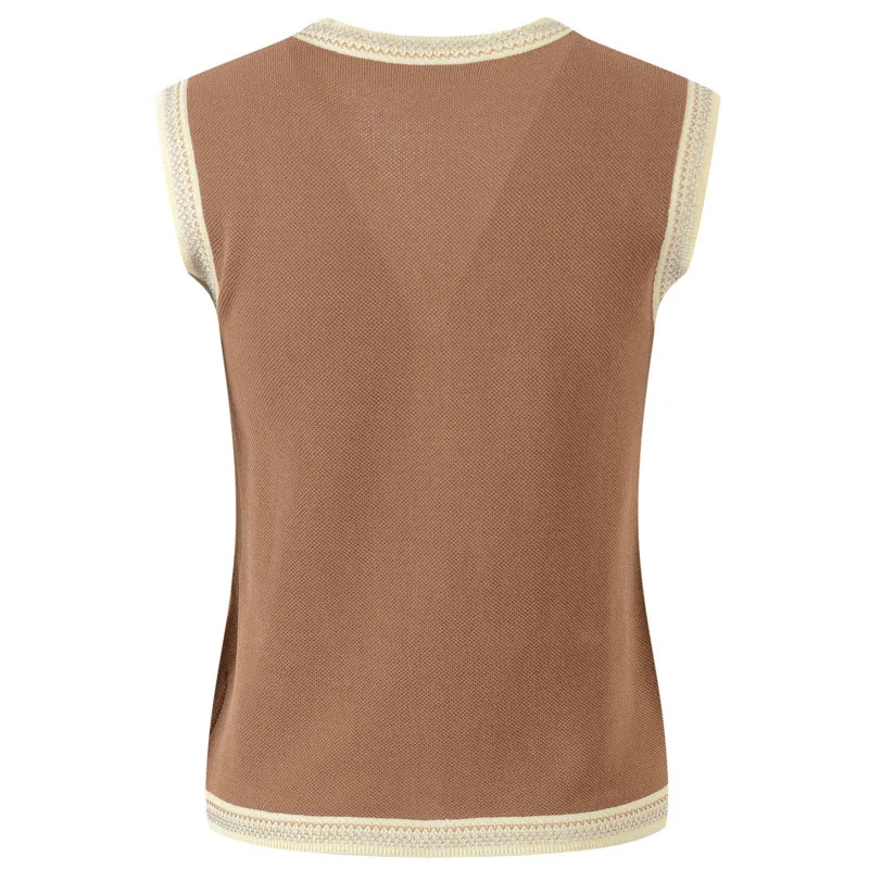 Set aus ärmelloser Weste und Rock – Weste mit Metallknöpfen + Taschenrock mit hoher Taille – Sommer-Strickoutfit – dehnbare Viskose-Mischung