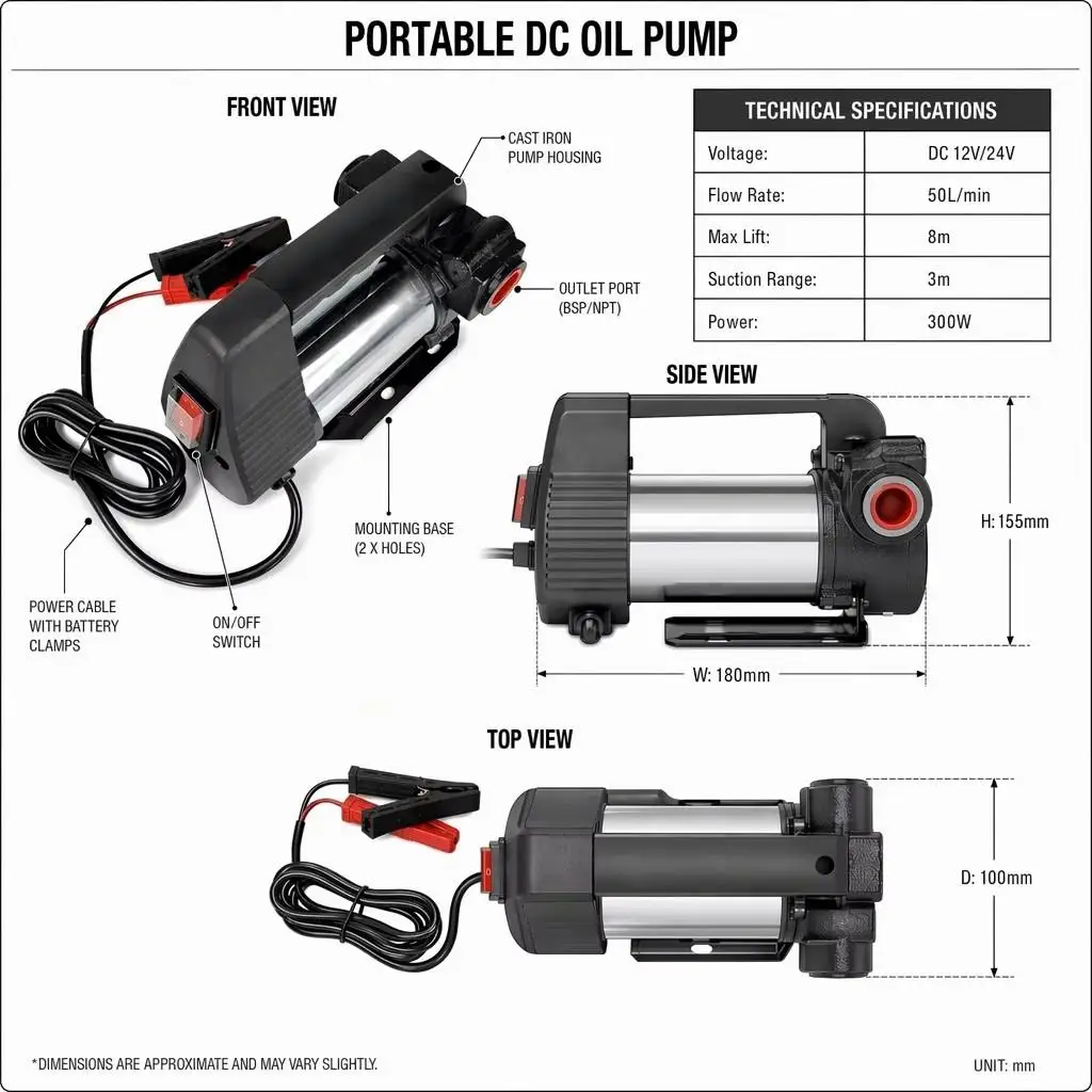 High Flow High Head Fast Efficient Portable 300W 50 Liter Per Minute 12V 24V Low Pressure Quick Coupling Construction Pump