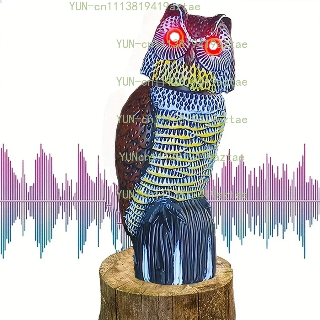 Owl Scare Bird Control Devices 360° Swivel Head Waterproof Fake Owl Solar Powered Flashing Eyes Simulation Owl Bird Deterrent