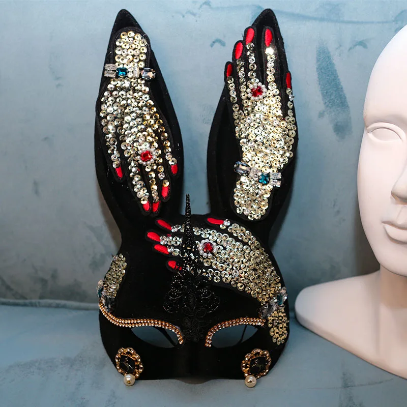 マスク誇張ステージパーティーハロウィン仮面舞踏会マスクウサギの耳バニーミステリーセクシーマスク