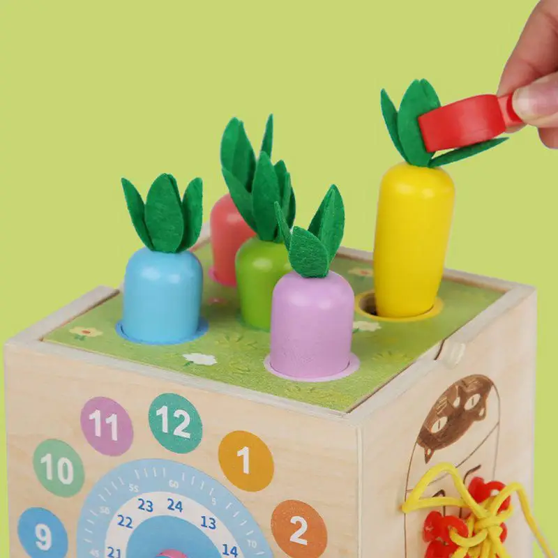 Cubo di attività in legno 8-in-1 smistamento giocattolo educativo cubo di attività cubo da gioco in legno forniture per bambini per bambini di 1-3 anni bambini