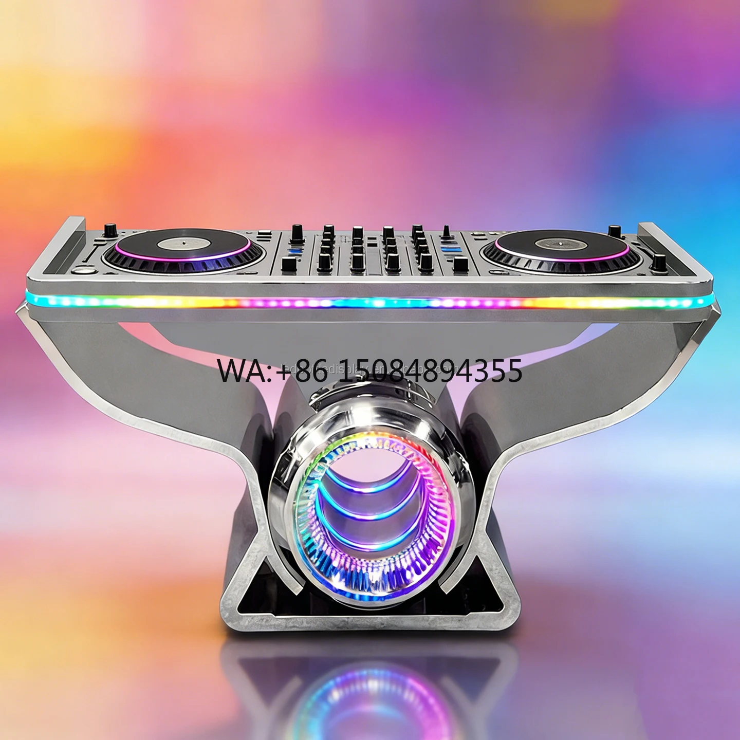 LiqVis Custom Logo DJ Table Portable Stainless Steel LED Mirror Modern Luxury Booth for Wedding Celebration Lounge Show Party