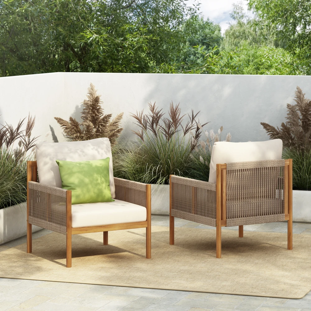 

YQXH [Set of 2] Modern Outdoor Woven Lounge Chair with Solid Wood Frame and Comfortable Polyester Cushions, Perfect for Patio, G