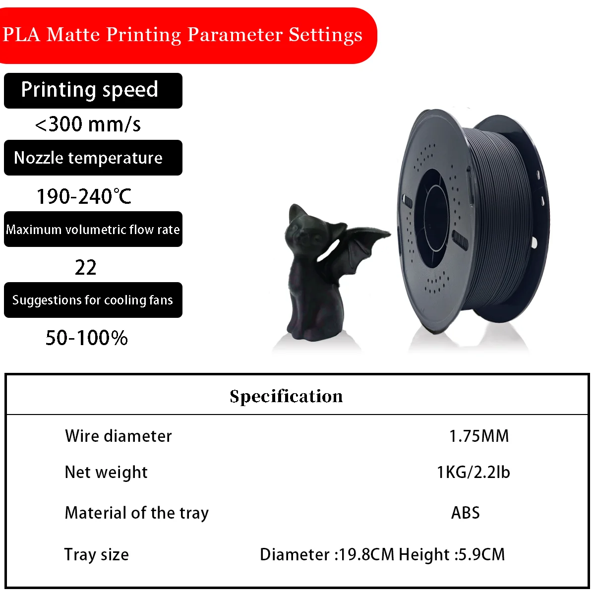 

PLA Matte carbon black 3D printing consumables, ABS material, cost-effective, roller design, continuous printing