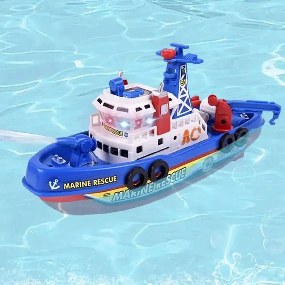 Light Up Spray Water Electric Boat Toy Rescue Boat Fast Speed Baby Electric Marine LED Light Speedboat Baby Bath Toys Kids Toy