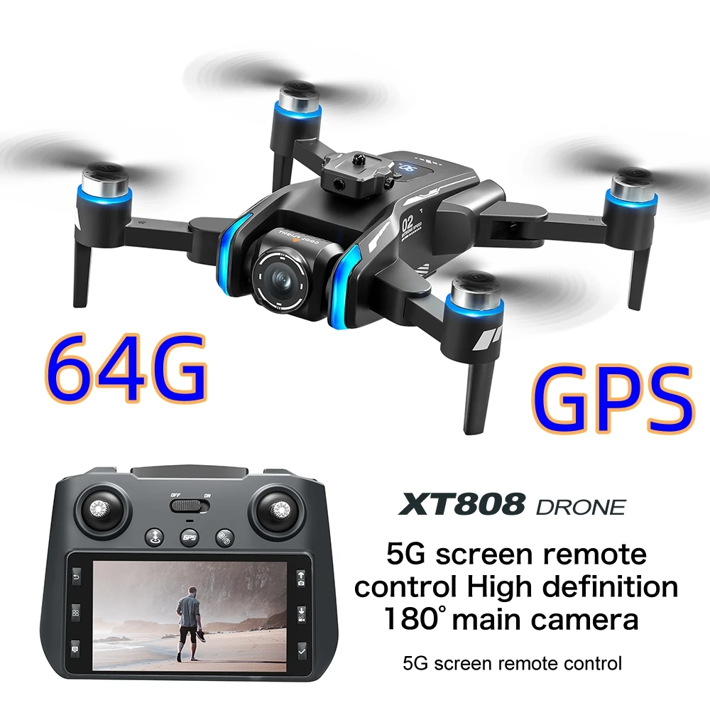 XT808 GPS 64G Brushless Drone With Screen Controlled Profissional HD Dual-Camera Obstacle Avoidance Foldable Quadcopter Dron Toy
