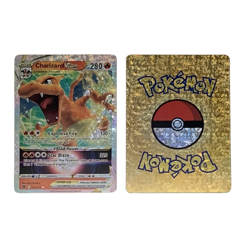 Pokemon Card English Spanish original rainbow Foil Gold Black fake Metal V Pikachu rare Gx vmax letter monster Game Card set toy