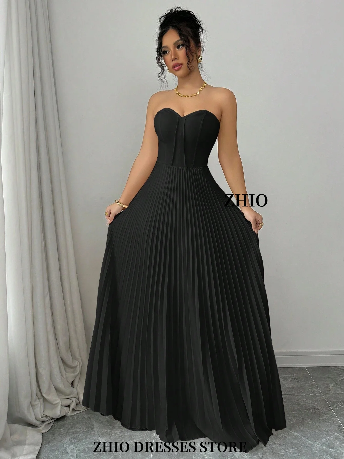ZHIO A-Linie, elegantes, romantisches Damenkleid, trägerlos, rückenfrei, plissiert, für formelle Anlässe, Partykleid, Dubai, Meerjungfrau, individuell