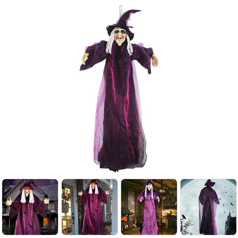 

Spooky Haunted Witch Hanging Ghost Sound Activated Light-Up Halloween Decoration Indoor Party Witch Decor